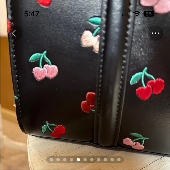 NWT Betsey Johnson Cherry Embroidered Satchel Bag Charm Y2K - Picture 3 of 10